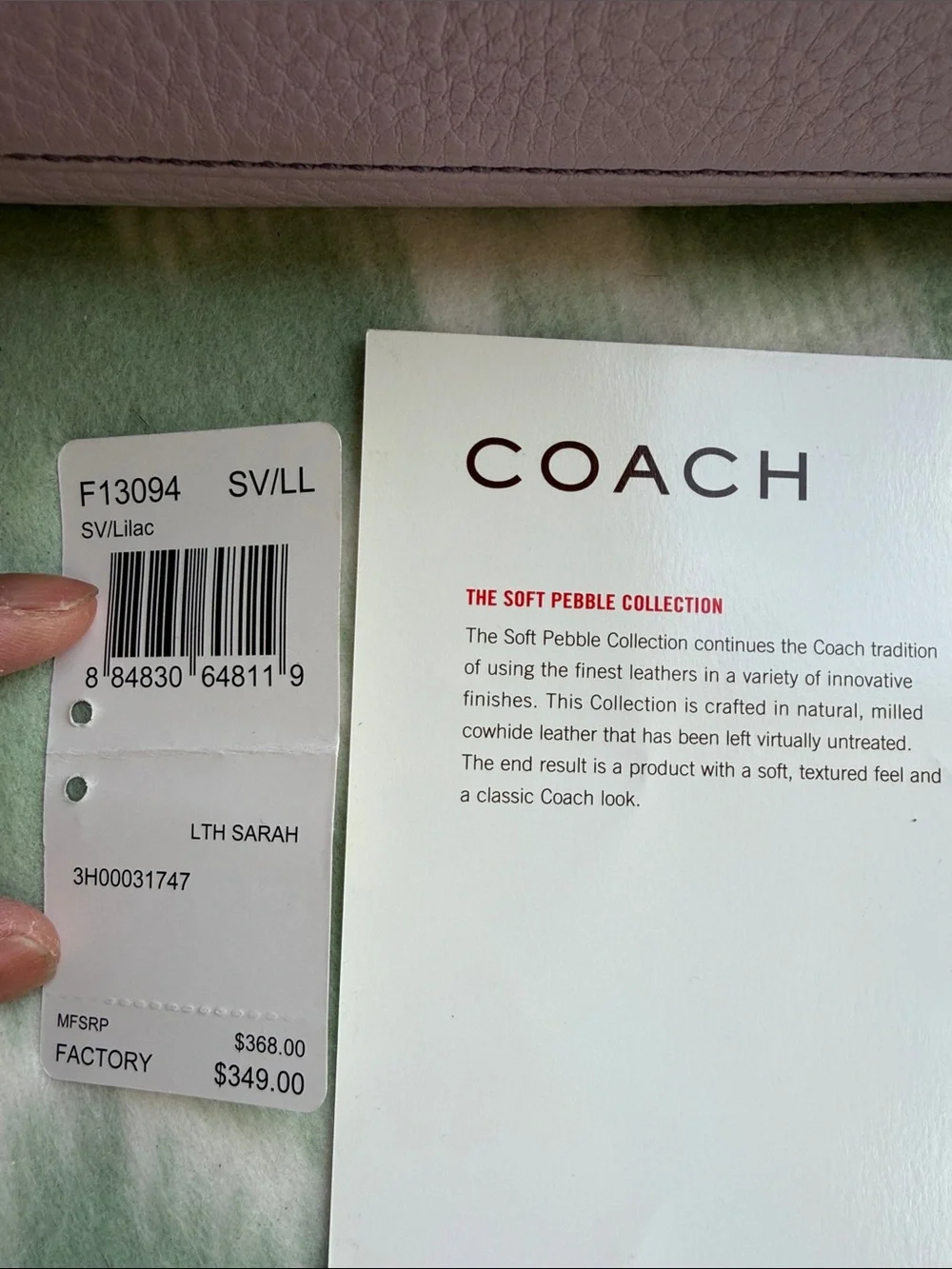 Coach Pebble Leather Shoulder Bag in Light Lavender lilac color